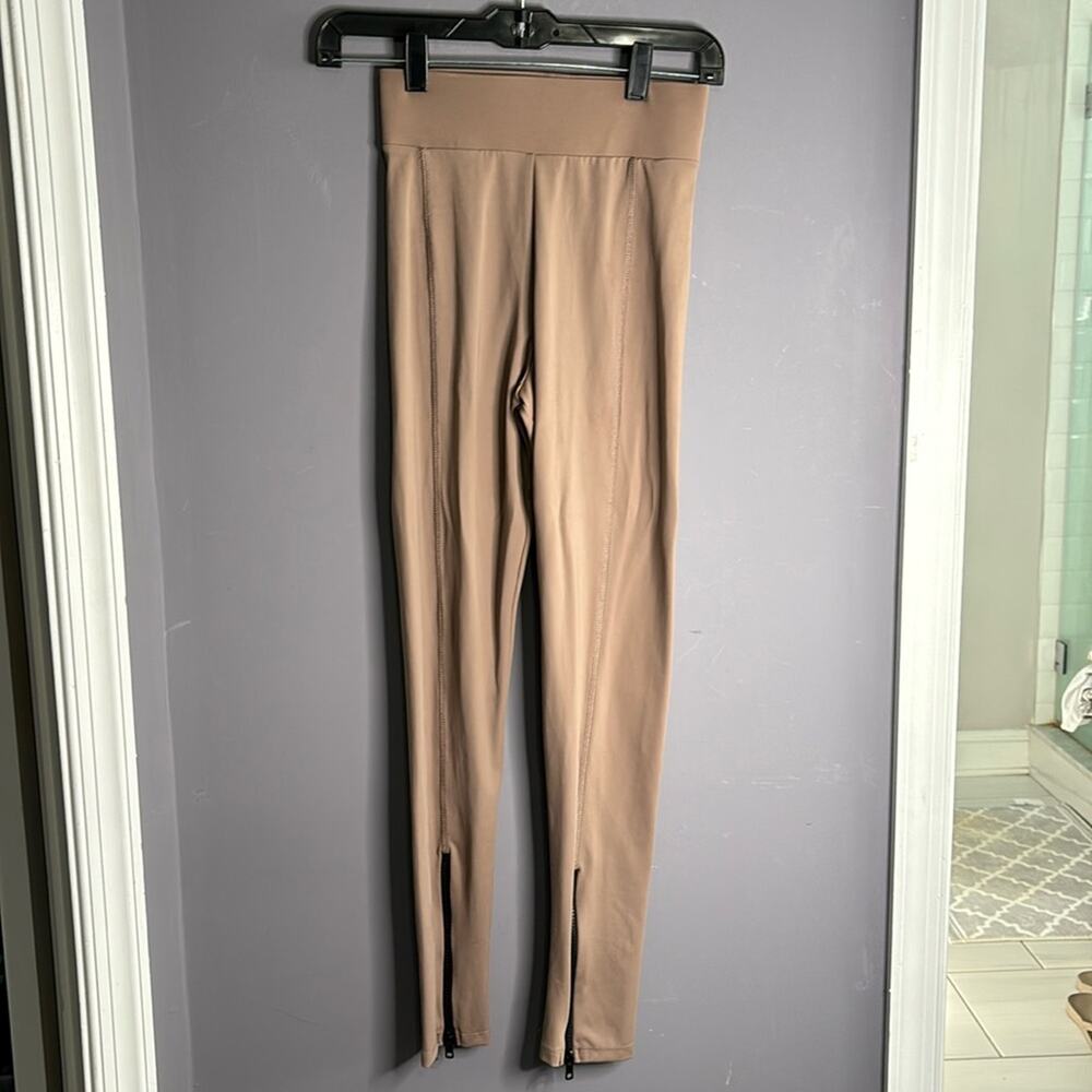 Zara Tan High Waist Leggings Zipper Detail Small - Picture 9 of 9